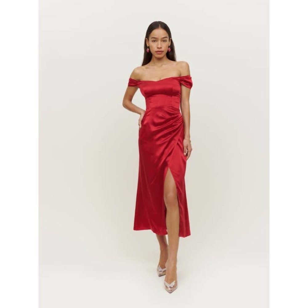 Reformation, Genesis Silk Dress, Size 6, Color Cherry Red